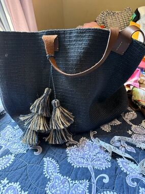 J. Jill Woven Navy Tote Bag